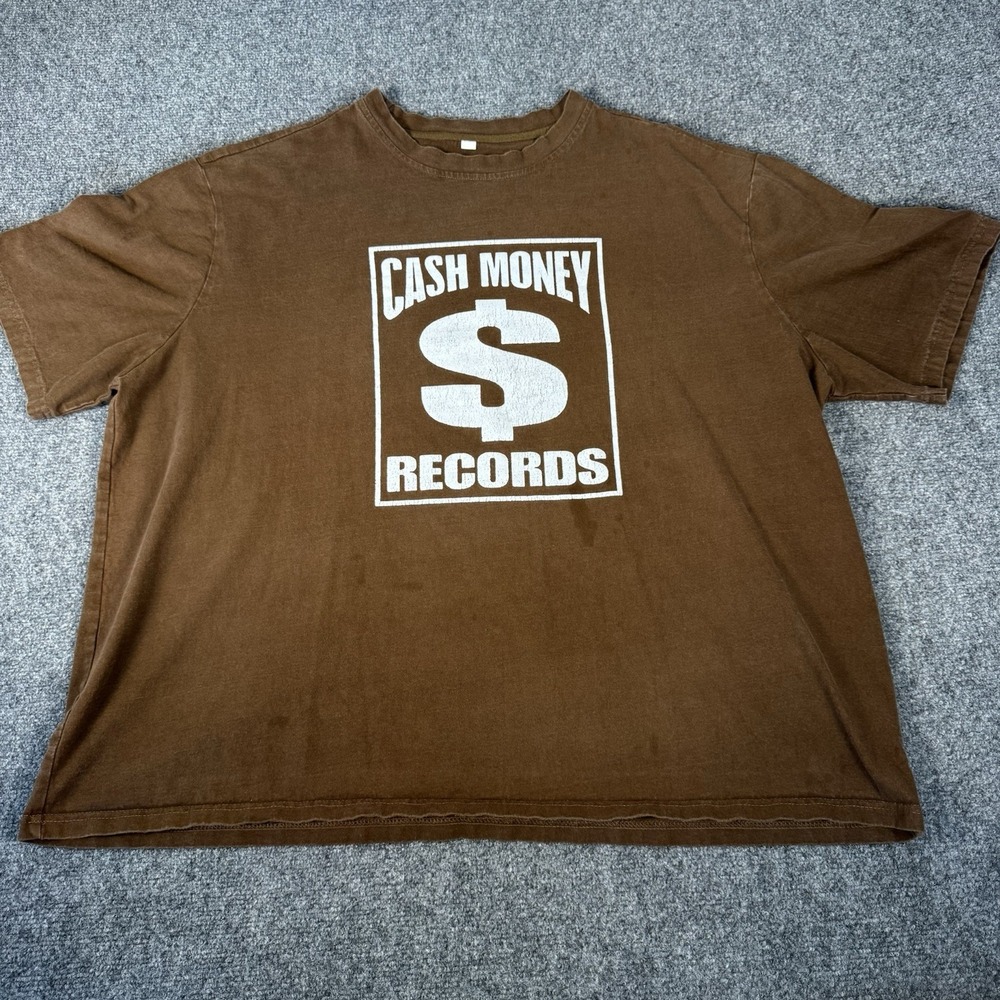 Vtg Cash Money Records T Shirt Brown Graphic Y2K Retro Hip Hop Rap Tee Fade
